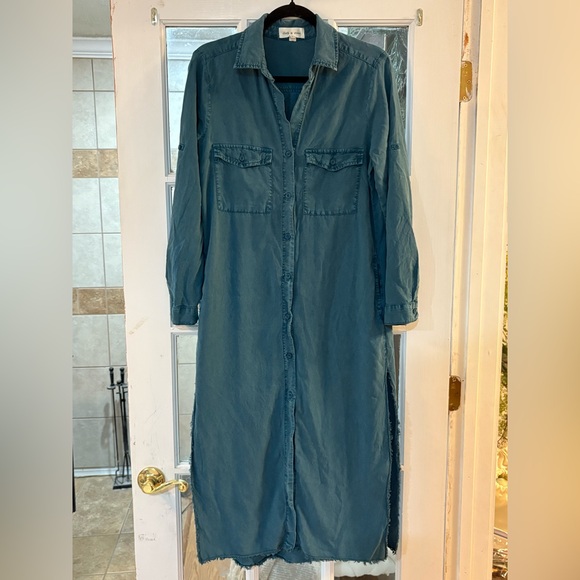Cloth & Stone Anthropologie Teal Blue Long Sleeve Shirt Dress Large -  www.disolcolor.com